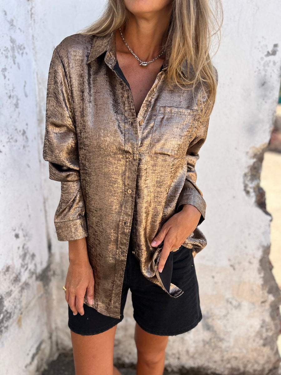 Chemise en daim décontractée à col tailleur pour femmes