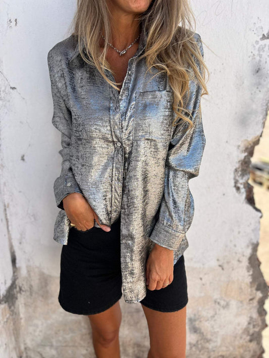Chemise en daim décontractée à col tailleur pour femmes