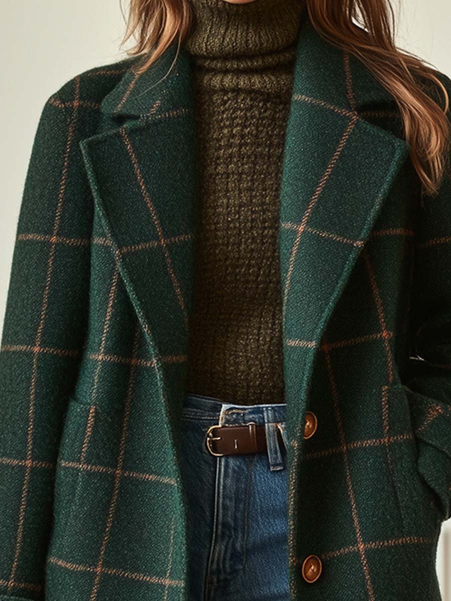Manteau à Carreaux en Tissu Effet Laine pour Femme