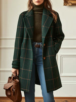 Manteau à Carreaux en Tissu Effet Laine pour Femme