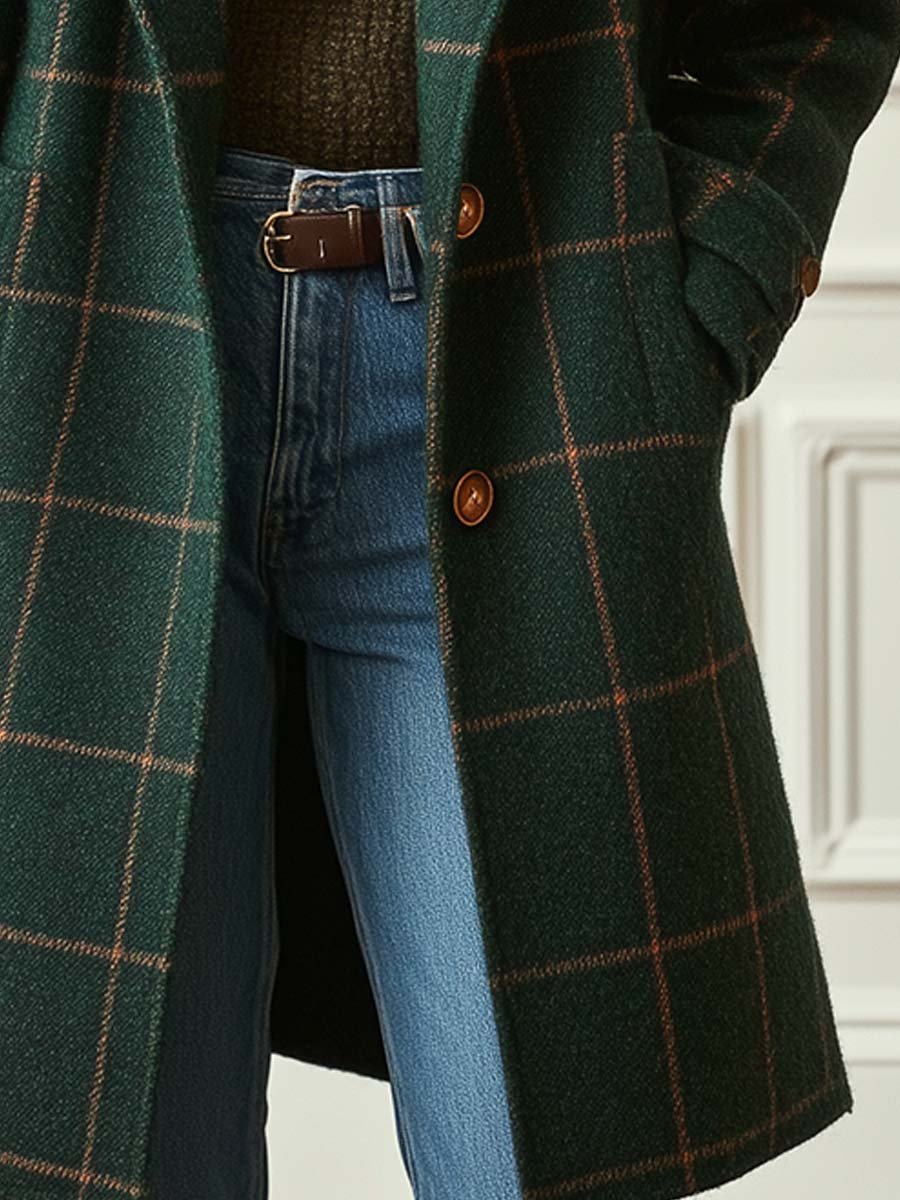 Manteau à Carreaux en Tissu Effet Laine pour Femme