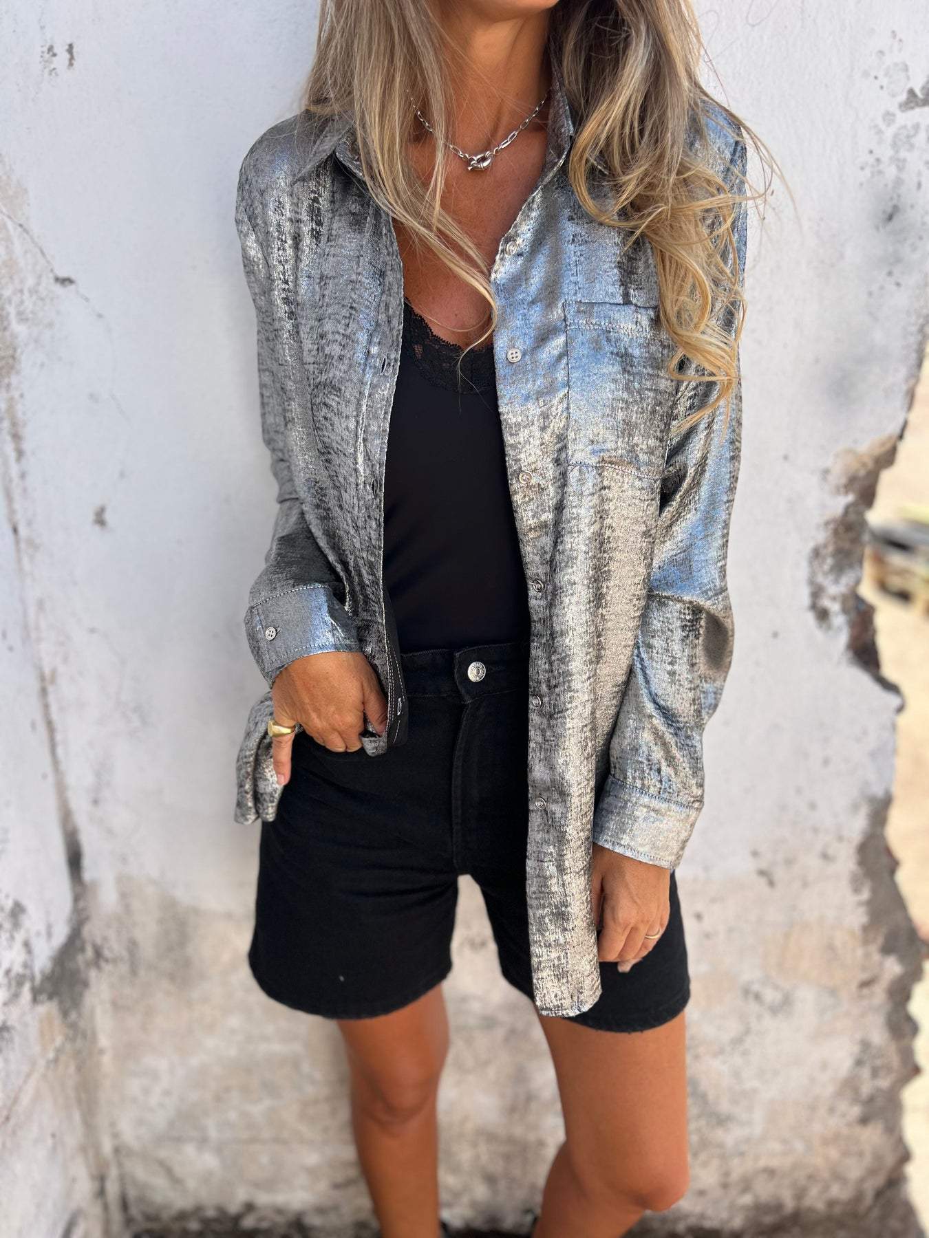 Chemise en daim décontractée à col tailleur pour femmes