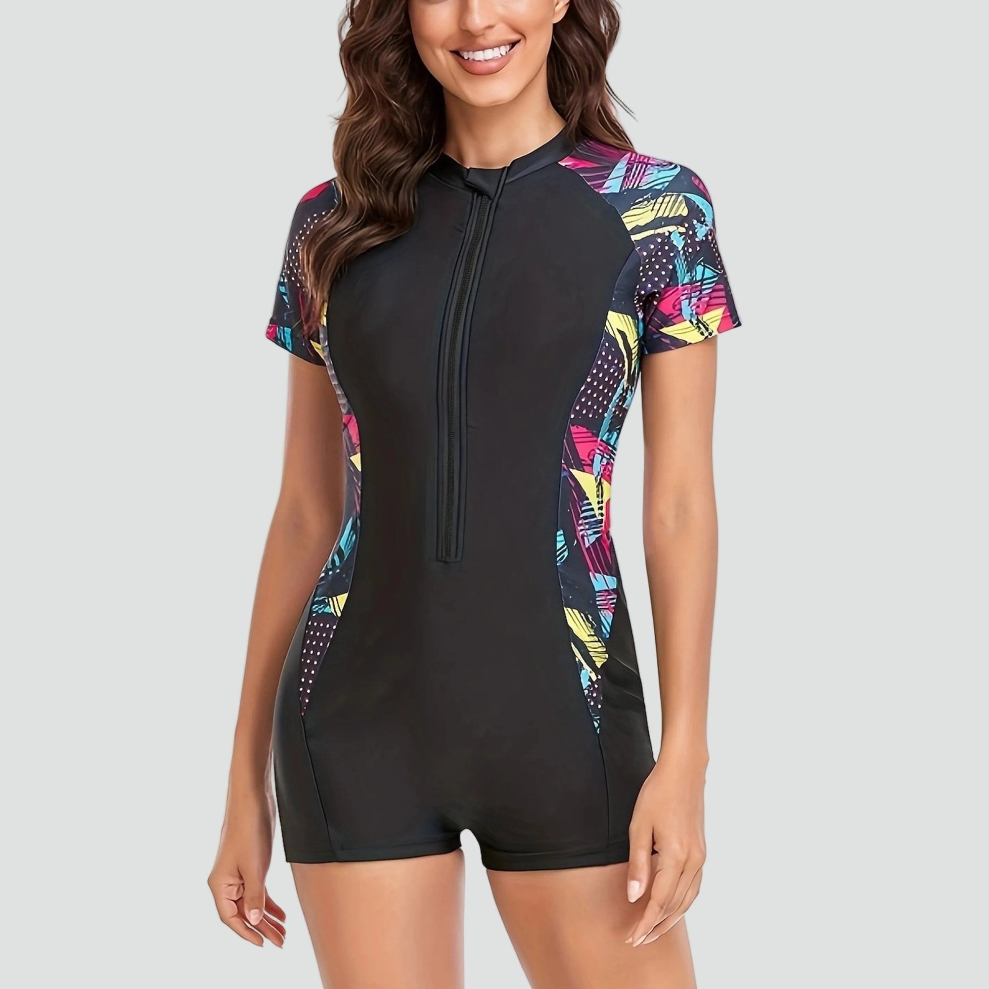 Maillot de Bain Une Pièce à Manches Courtes et Fermeture Éclair pour Femme | Idéale pour l'Été - Emilia Lane