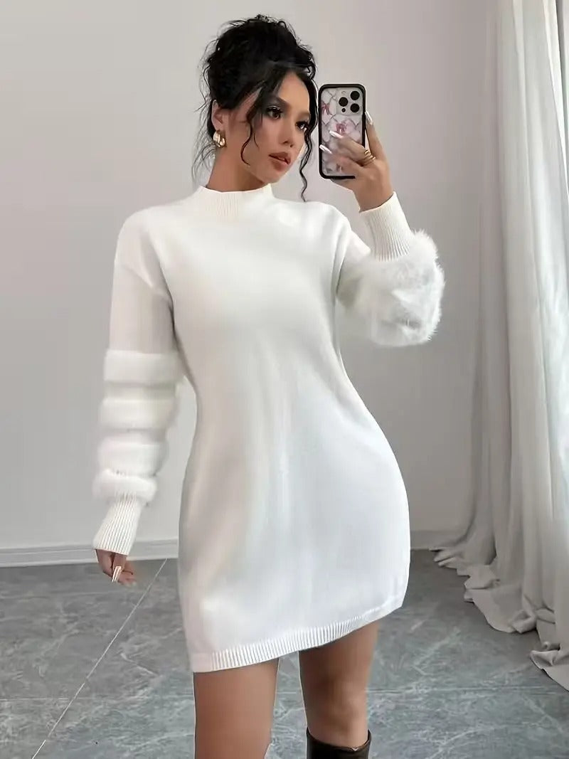 Robe Pull Mini en Maille à Manches Longues et Coupe Ample pour Femme