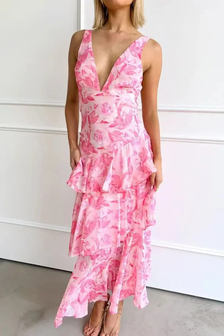 Robe Maxi en Chiffon à Volants pour Femmes