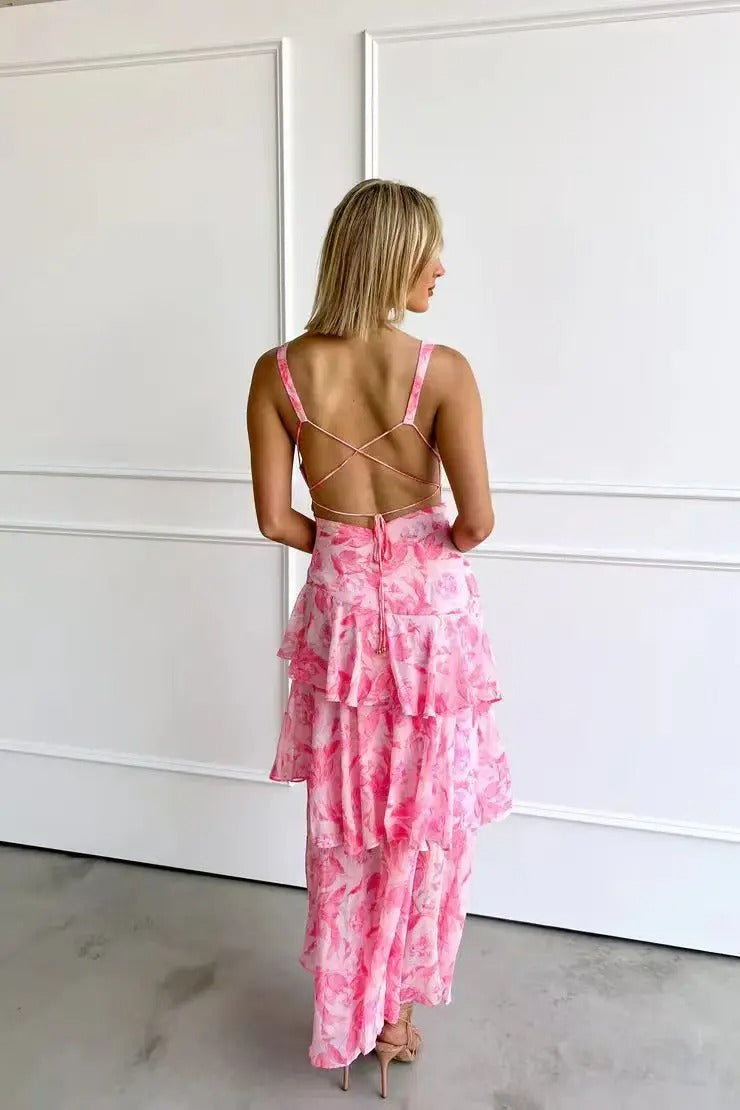 Robe Maxi en Chiffon à Volants pour Femmes