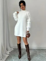 Robe Pull Mini en Maille à Manches Longues et Coupe Ample pour Femme