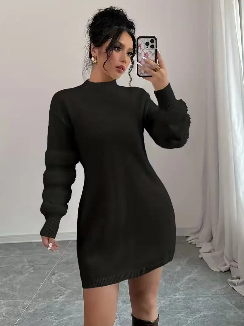 Robe Pull Mini en Maille à Manches Longues et Coupe Ample pour Femme