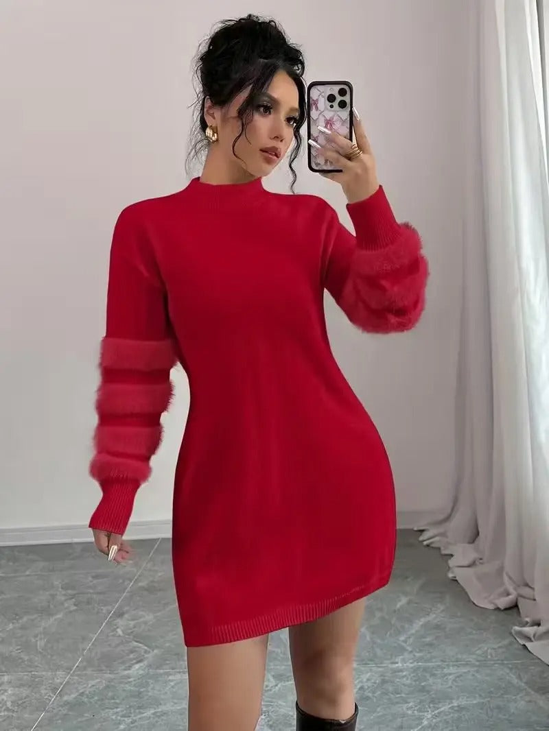 Robe Pull Mini en Maille à Manches Longues et Coupe Ample pour Femme