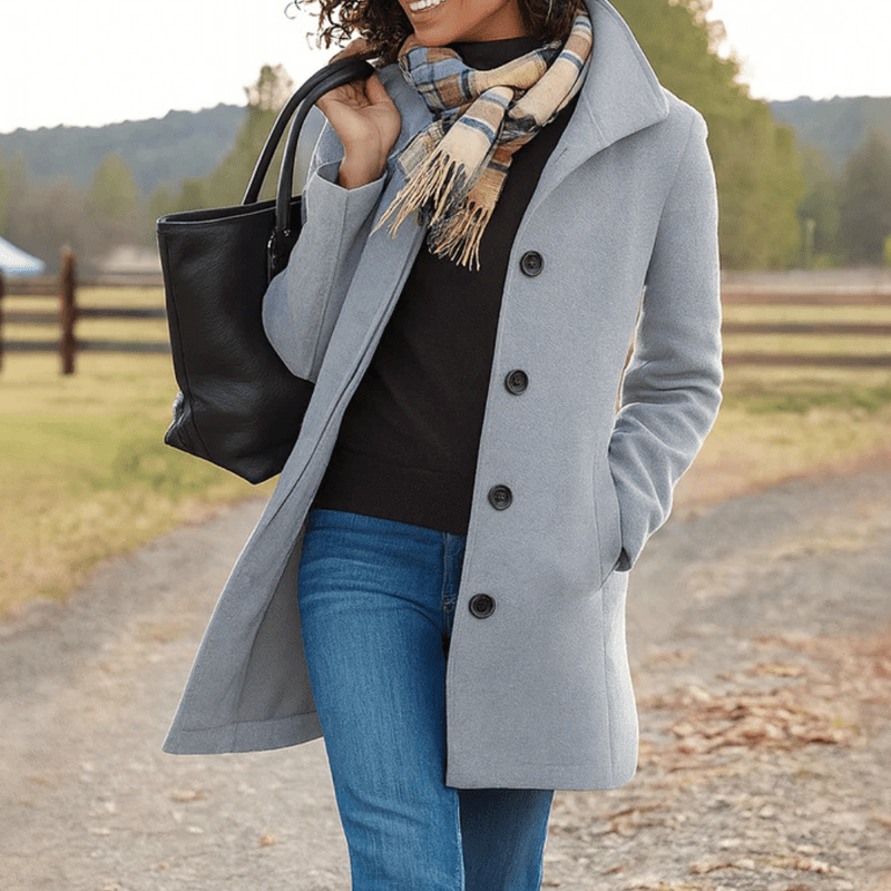 Manteau à Col Montant en Tissu Effet Laine pour Femme - Emilia Lane