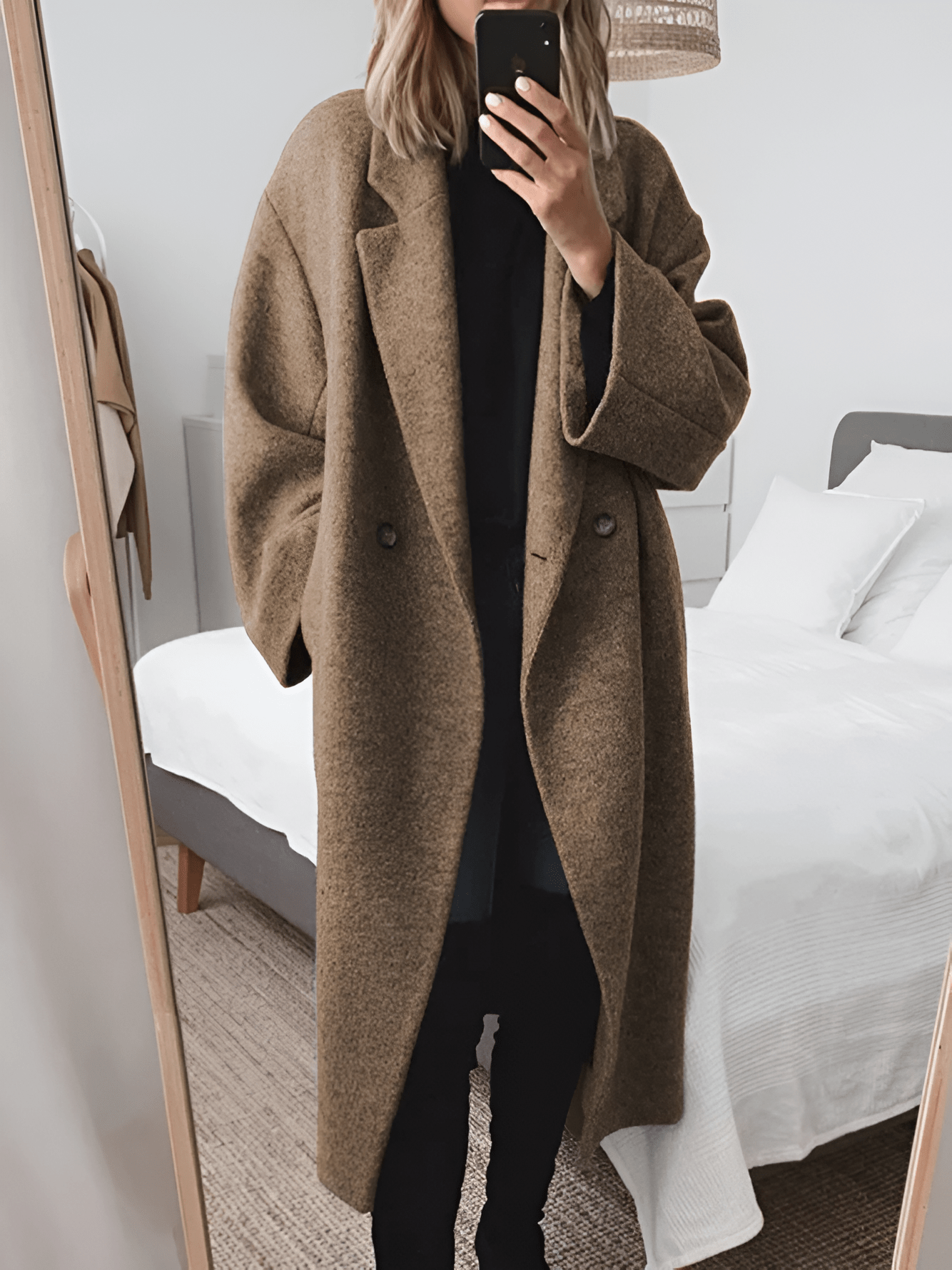 Manteau Long Oversize en Tissu Effet Laine pour Femme - Emilia Lane