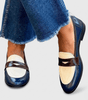 Mocassin Bicolore Penny Loafer en Simili Cuir Vernis pour Femme