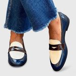 Mocassin Bicolore Penny Loafer en Simili Cuir Vernis pour Femme