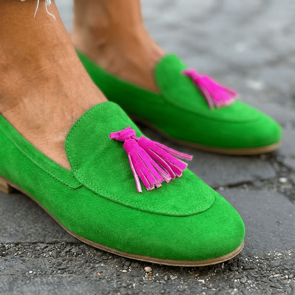 Mocassins à Pompons en Suède pour Femmes - Emilia Lane