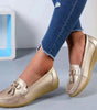 Mocassin Confort en Cuir à Pompon et Boucle Dorée pour Femme