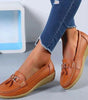 Mocassin Confort en Cuir à Pompon et Boucle Dorée pour Femme