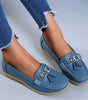 Mocassin Confort en Cuir à Pompon et Boucle Dorée pour Femme