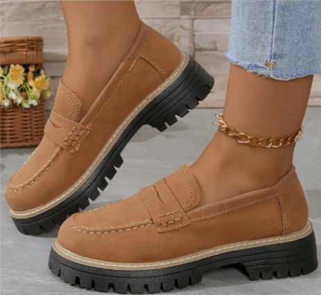 Mocassin Penny Loafer en Similicuir à Semelle Plateforme pour Femme