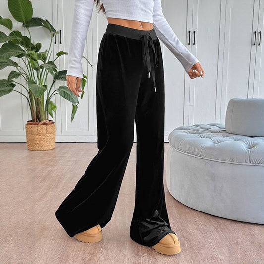 Pantalon Large en Velours à Taille Élastique pour Femme - Emilia Lane