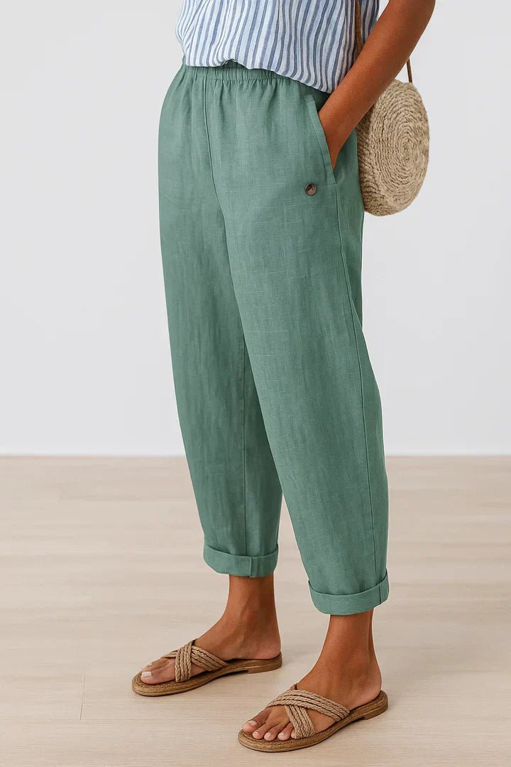 Pantalon Large Taille Haute en Coton et Lin pour Femmes - Emilia Lane
