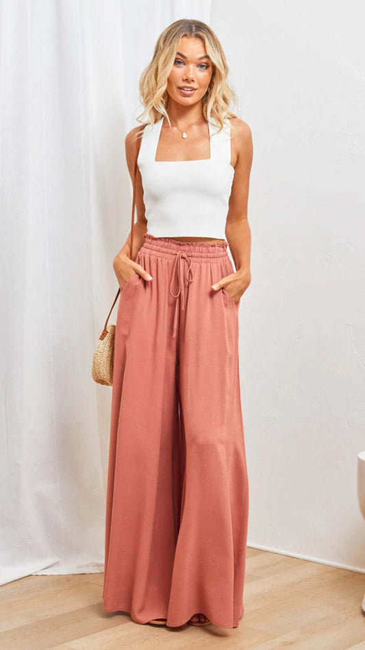 Pantalon Large Taille Haute en Tencel pour Femmes
