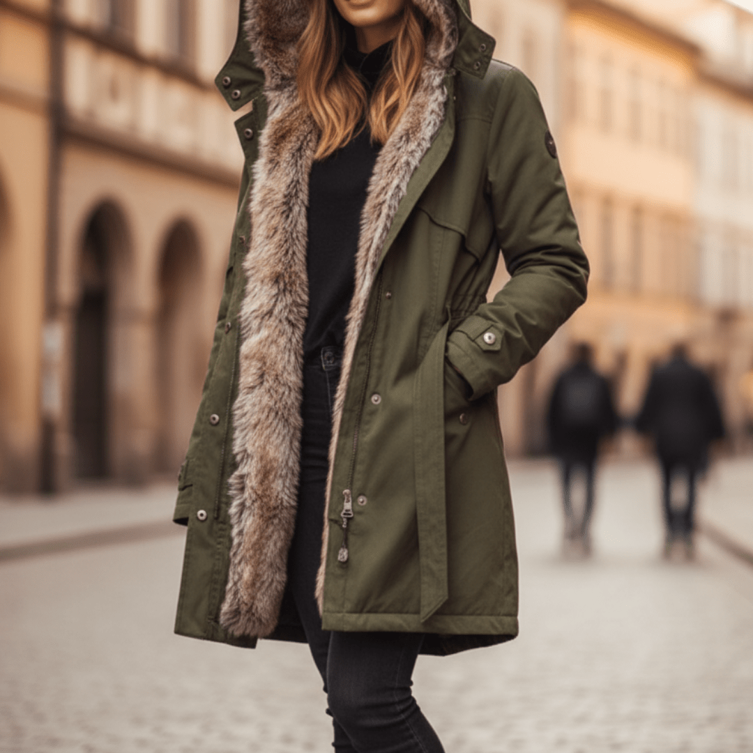 Parka Longue à Capuche et Fausse Fourrure pour Femme