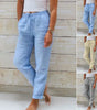 Pantalon Large en Coton et Lin Taille Élastique pour Femmes