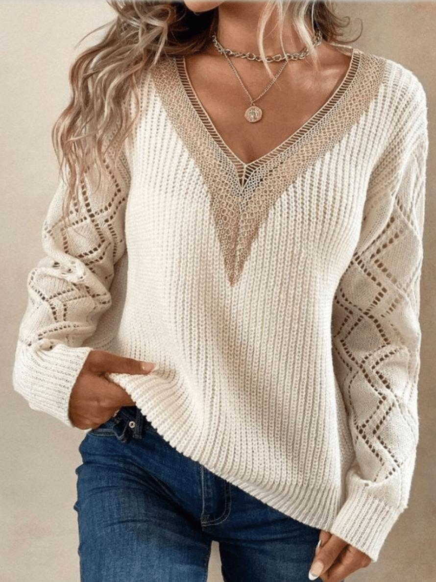 Pull à col en V tricoté pour femmes - Emilia Lane