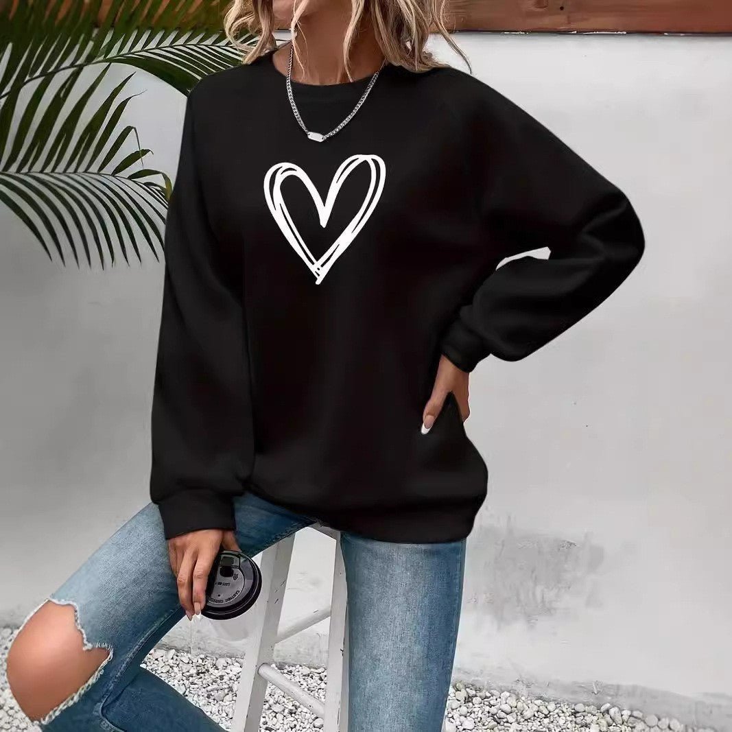 Pull col rond à manches longues avec impression cœur pour Femme - Emilia Lane