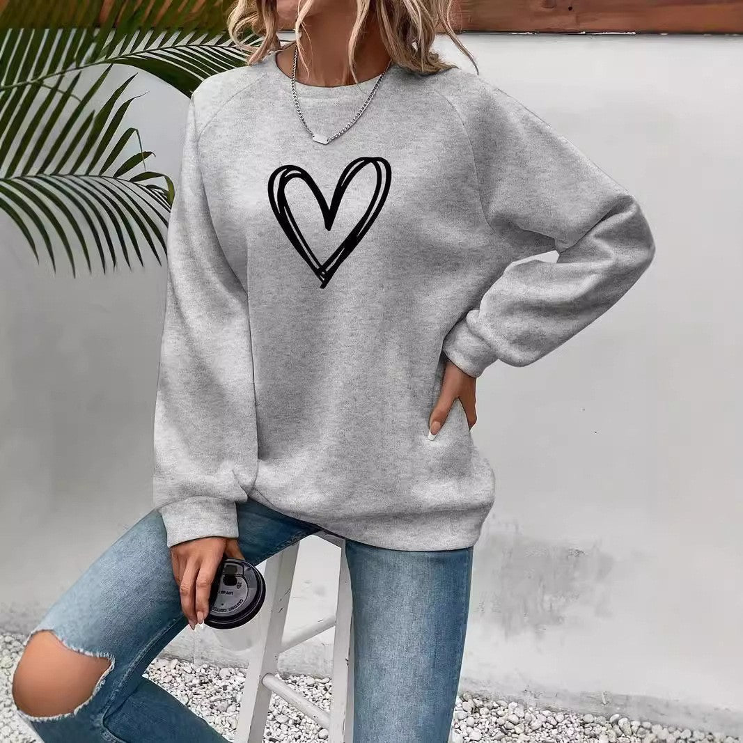 Pull col rond à manches longues avec impression cœur pour Femme - Emilia Lane