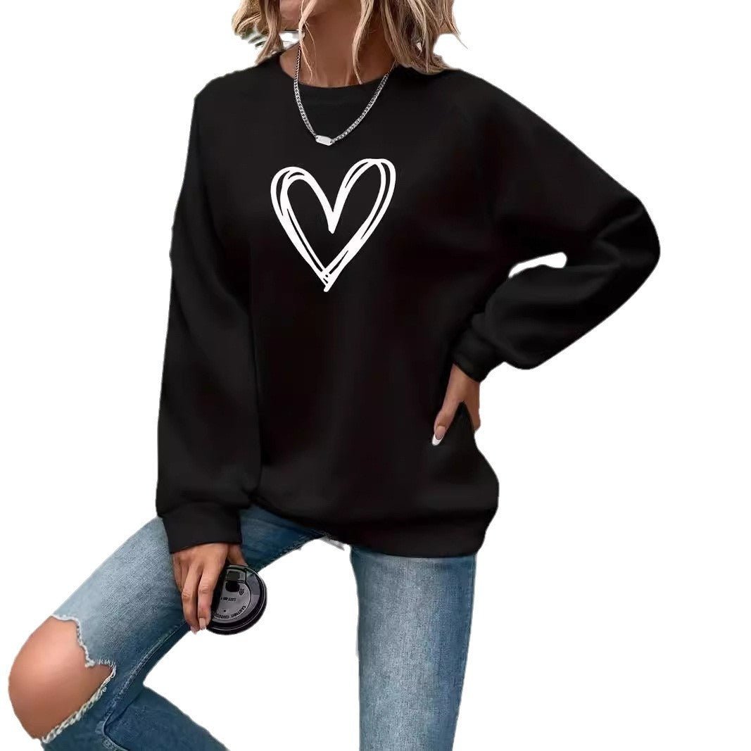 Pull col rond à manches longues avec impression cœur pour Femme - Emilia Lane
