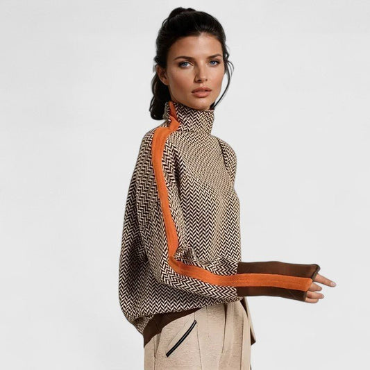 Pull Oversize à Col Roulé en Jacquard Bicolore pour Femme - Emilia Lane
