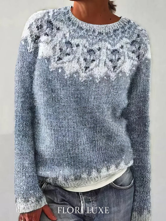 Pull Oversize Jacquard à Col Rond et Manches Longues pour Femme - Emilia Lane