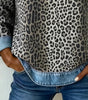 Pull patchwork en denim à imprimé léopard pour femmes - Emilia Lane