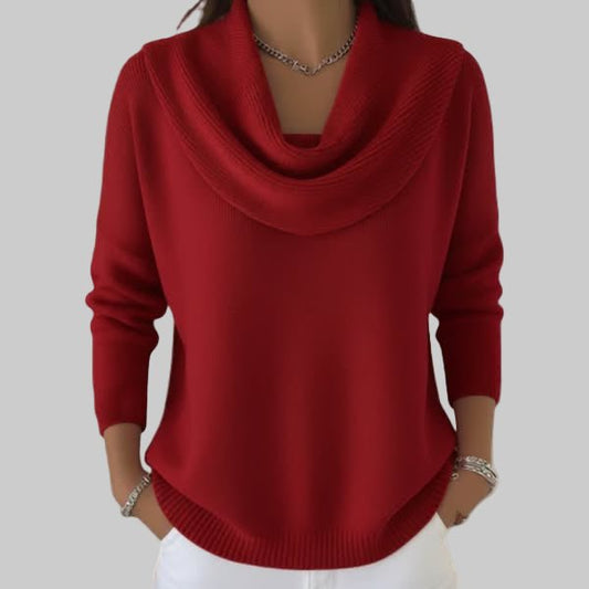 Pull Rouge en Maille Ample à Col Bénitier et Manches Longues - Emilia Lane