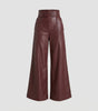 Pantalon Large Taille Haute en Simili Cuir avec Ceinture pour Femme