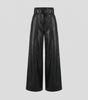 Pantalon Large Taille Haute en Simili Cuir avec Ceinture pour Femme