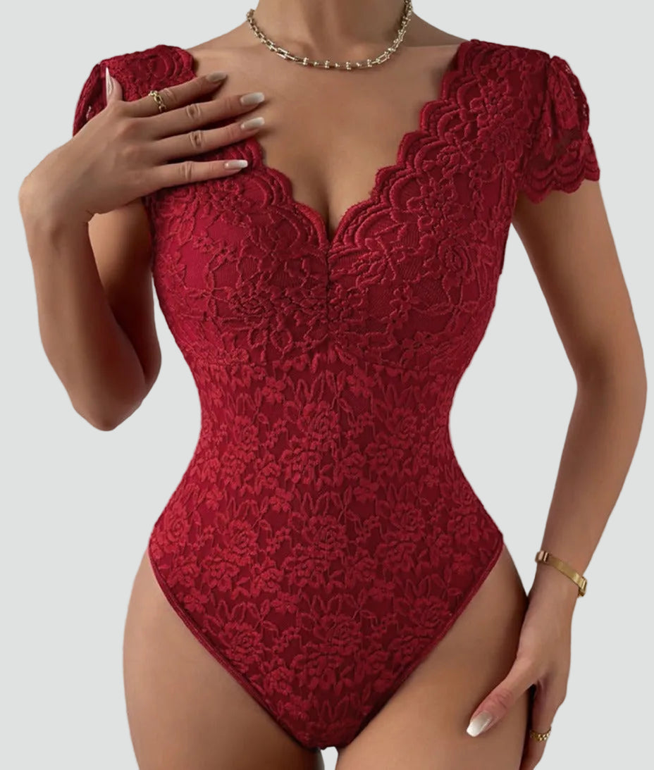Body en Dentelle à Manches Courtes pour Femmes
