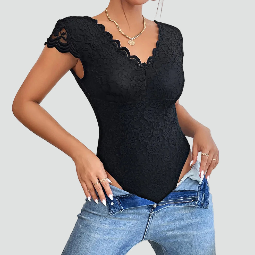 Body en Dentelle à Manches Courtes pour Femmes