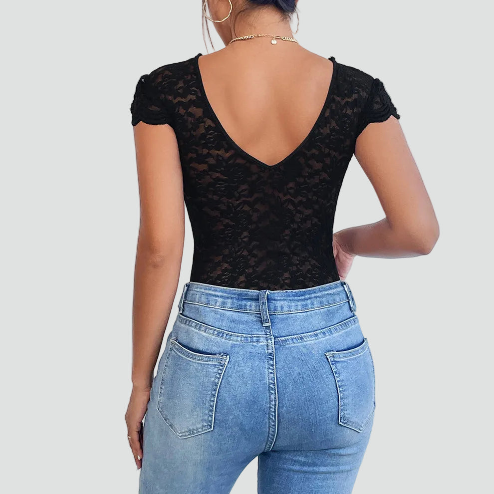 Body en Dentelle à Manches Courtes pour Femmes