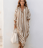 Robe Chemise Longue Femme à Rayures en Lin Coupe Ample avec Poches - Emilia Lane