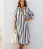 Robe Chemise Longue Femme à Rayures en Lin Coupe Ample avec Poches - Emilia Lane