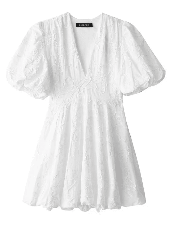Robe Courte en Coton Embroide à Manches Bouffantes pour Femmes - Emilia Lane