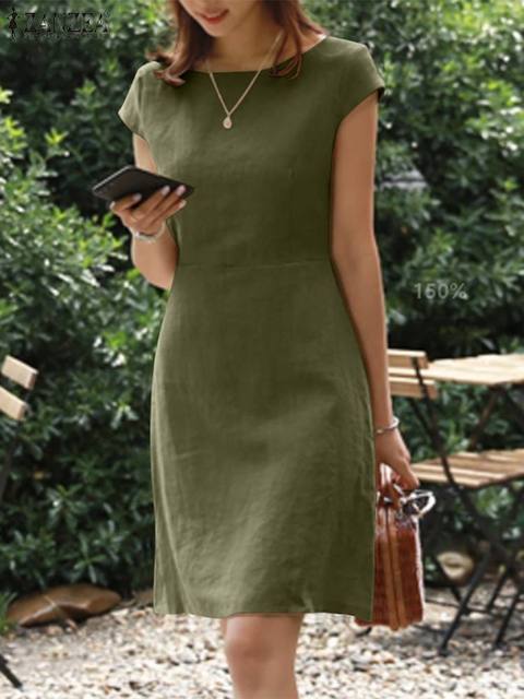 Robe Courte en Coton et Lin à Manches Courtes pour Femme | Idéale pour l'Été - Emilia Lane