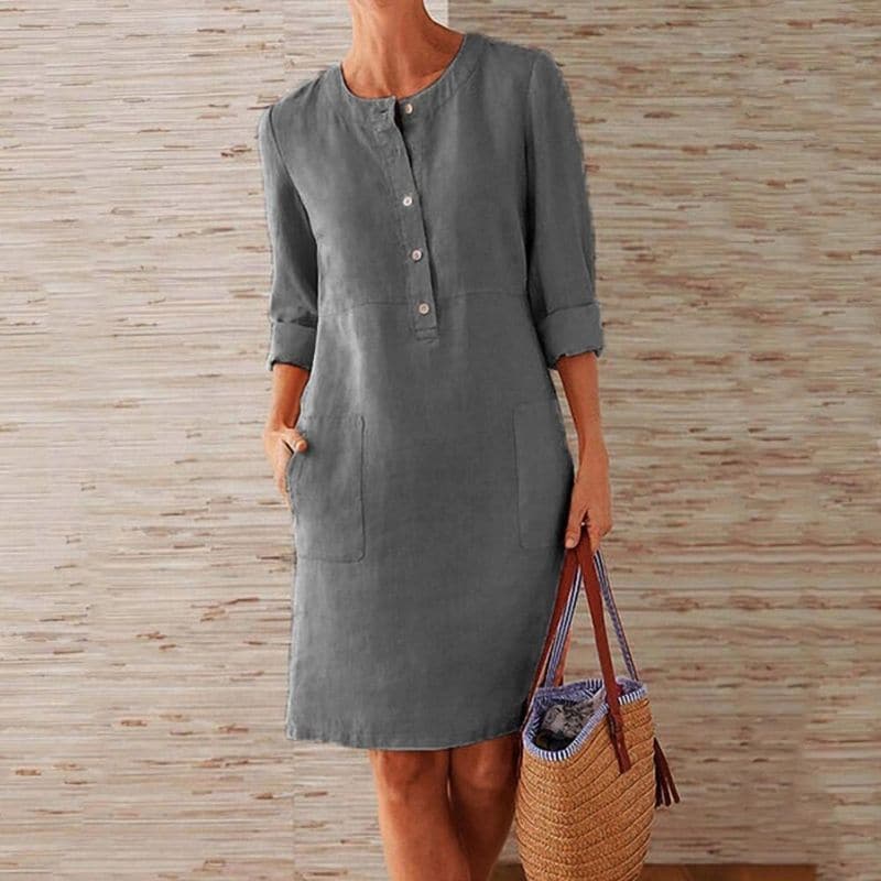 Robe Droite à Boutons et Poches pour Femme | Idéale pour le Quotidien - Emilia Lane