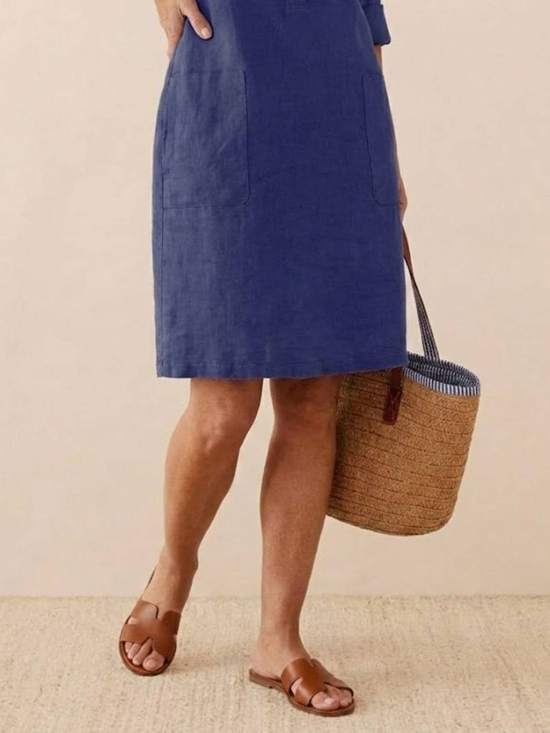 Robe Droite Femme en Lin et Coton avec Boutons et Poches - Emilia Lane