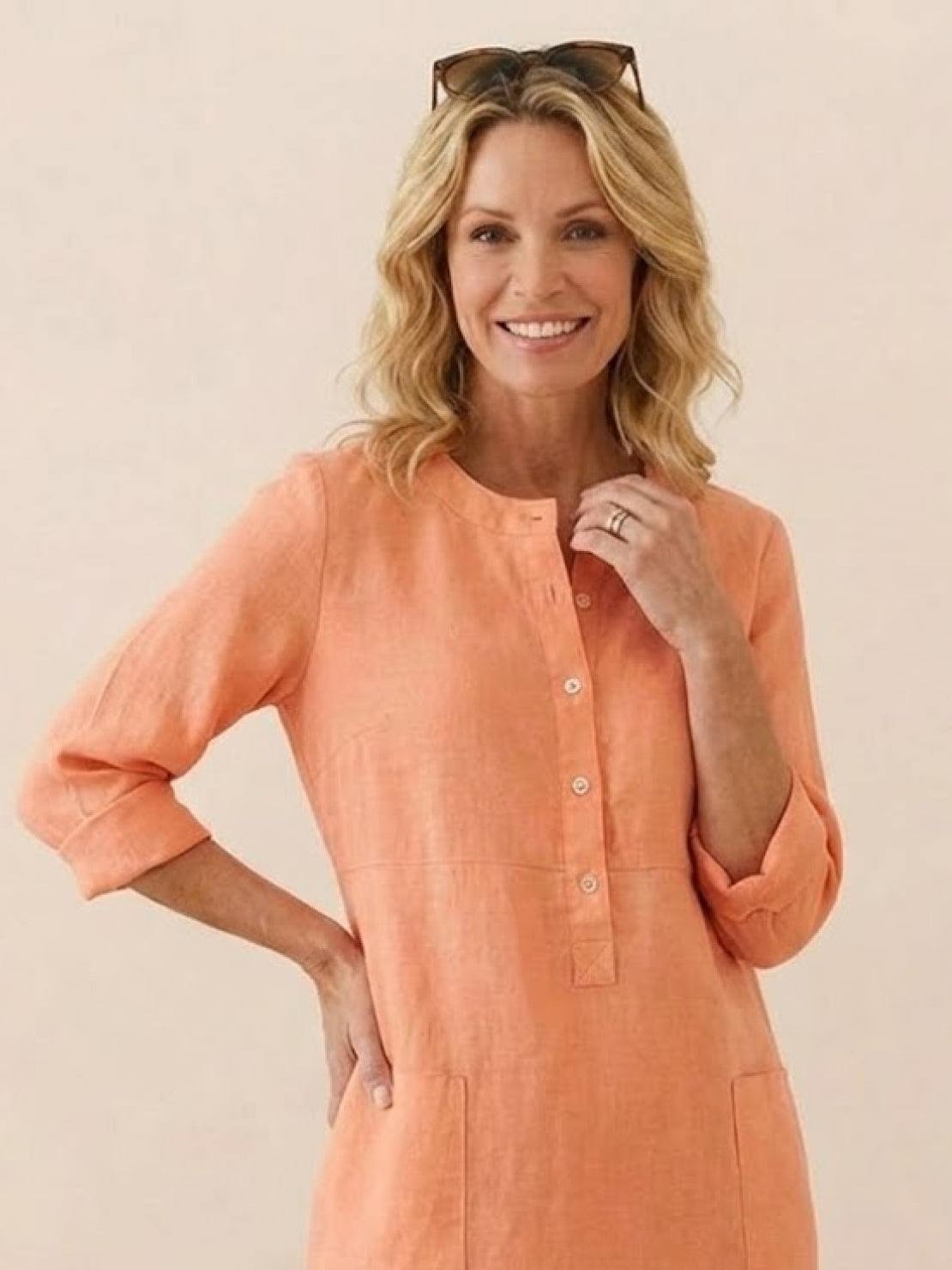 Robe Droite Femme en Lin et Coton avec Boutons et Poches - Emilia Lane