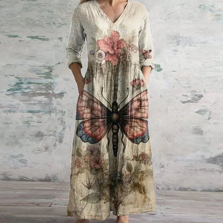 Robe longue à imprimé rétro pour femmes - Emilia Lane