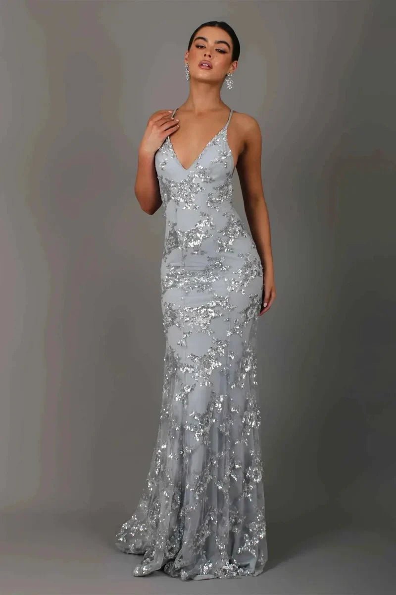 Robe Longue à Paillettes avec Bretelles et Décolleté V pour Femme | Idéale pour les Sorties - Emilia Lane