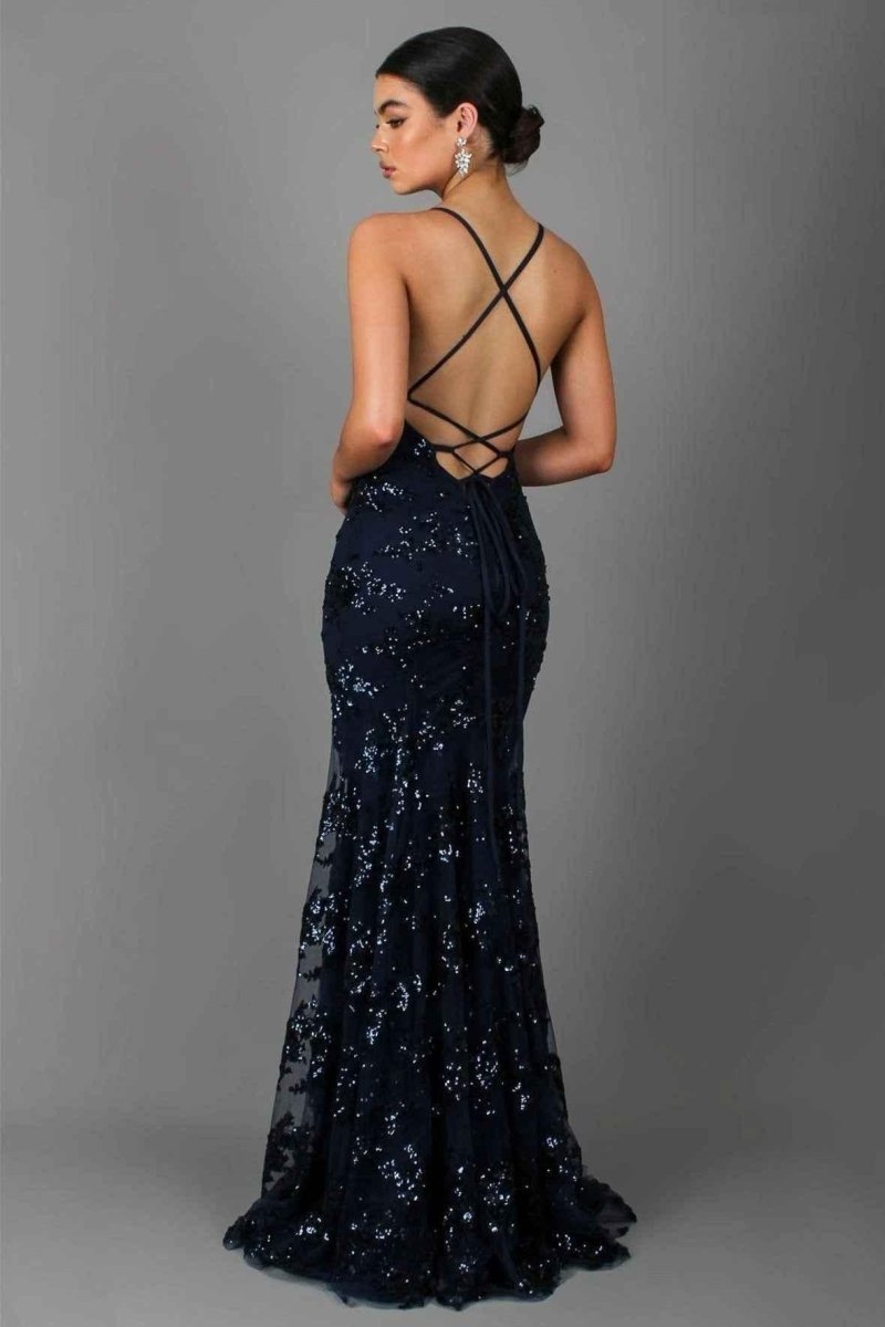 Robe Longue à Paillettes avec Bretelles et Décolleté V pour Femme | Idéale pour les Sorties - Emilia Lane